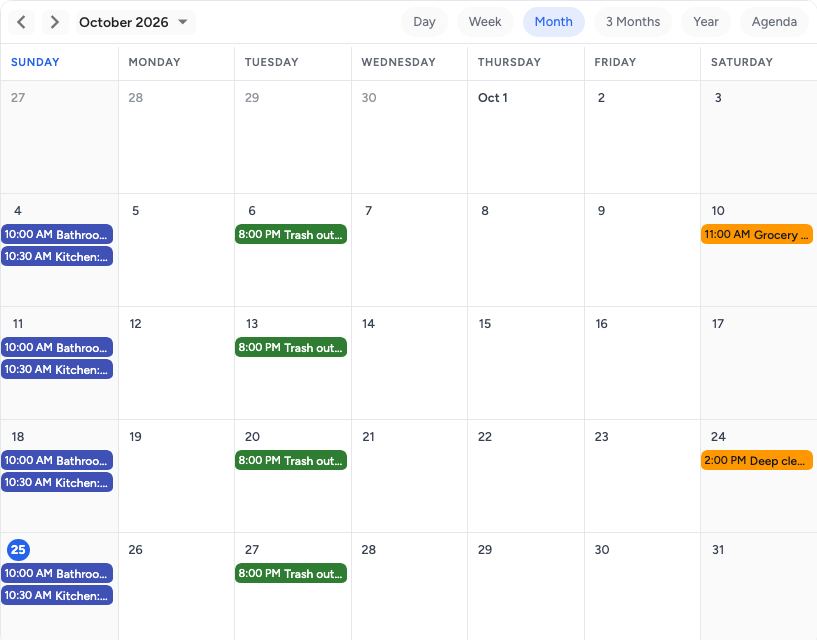 Chore chart template: a month on pastecal