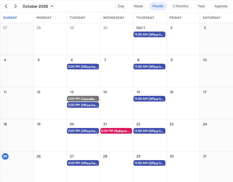 Office hours template: a month on pastecal
