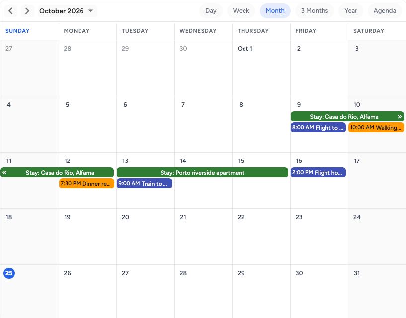 Trip planner template: a month on pastecal
